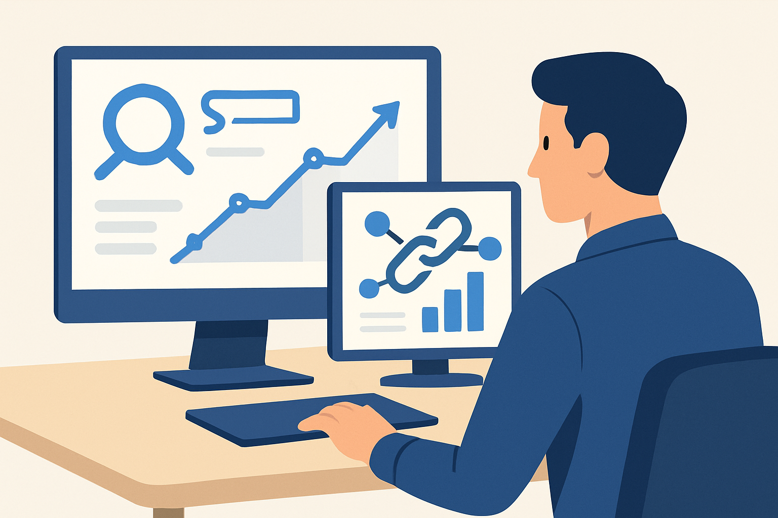 SEO specialist reviewing backlink quality and placement for contextual link building strategies.