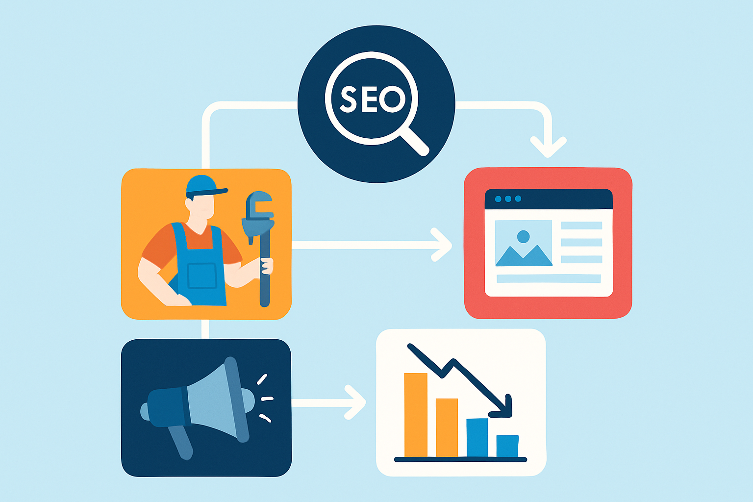 Visual representation of common SEO mistakes plumbers make and how to avoid them