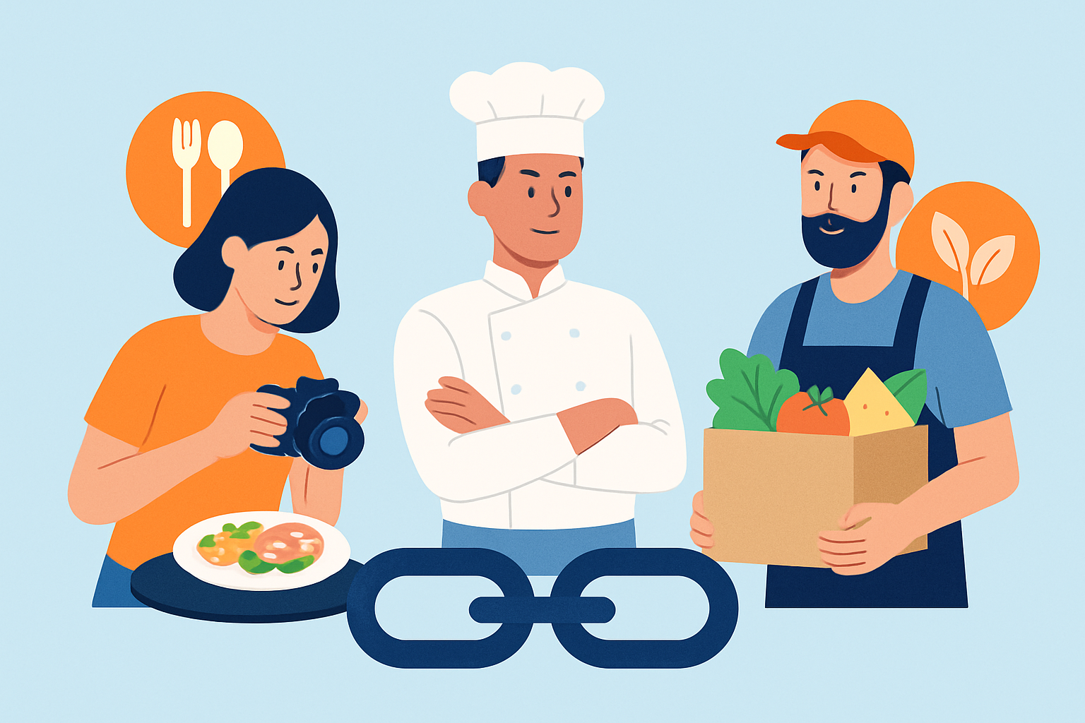 Illustration of community-based backlink and partnership strategies to improve local SEO for restaurants