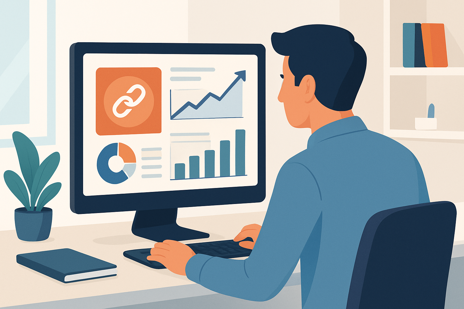 An SEO professional performing a backlink audit using data analytics tools to assess link exchange quality.