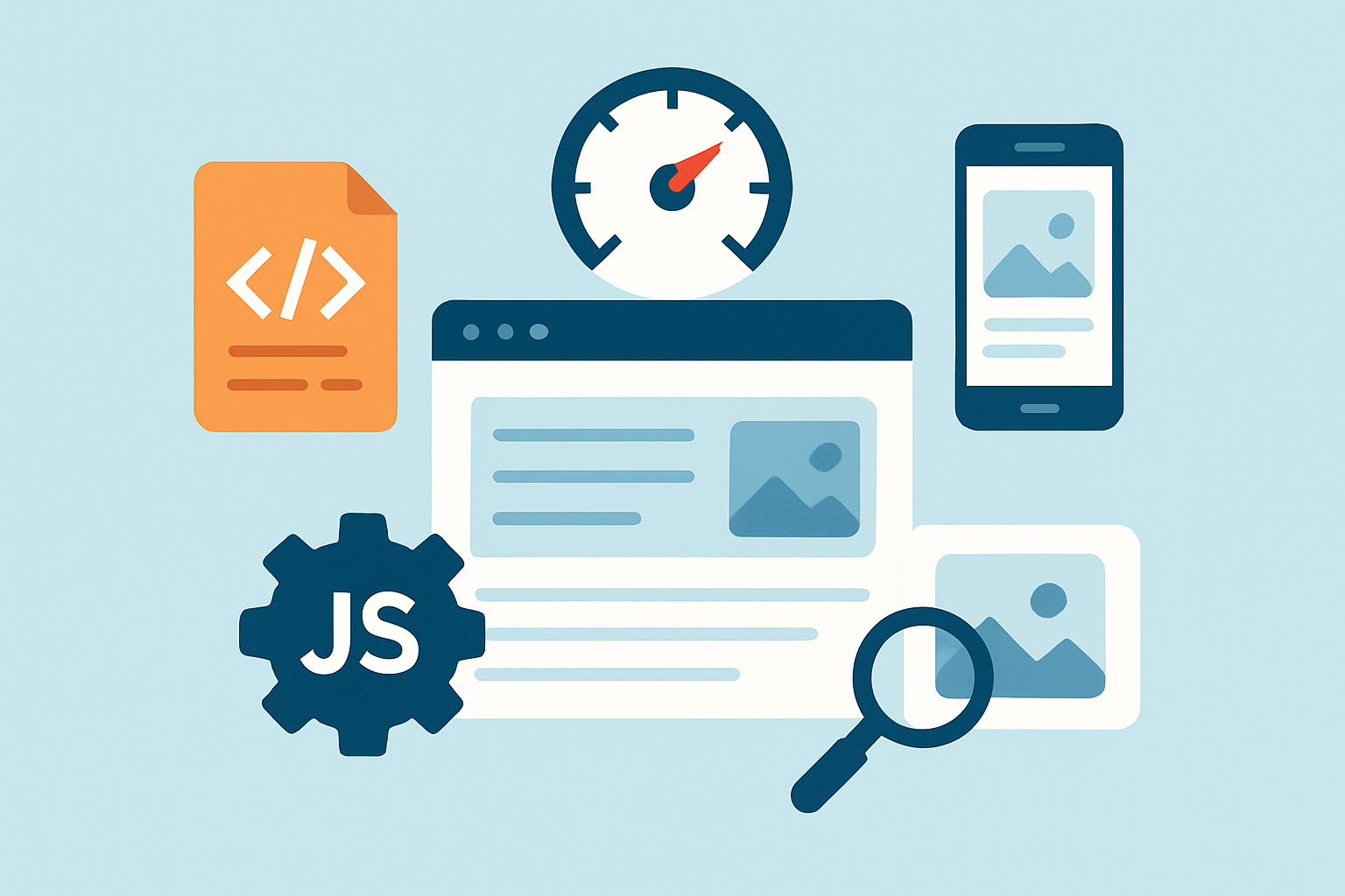 Illustration displaying key technical SEO elements critical for optimizing single page websites.