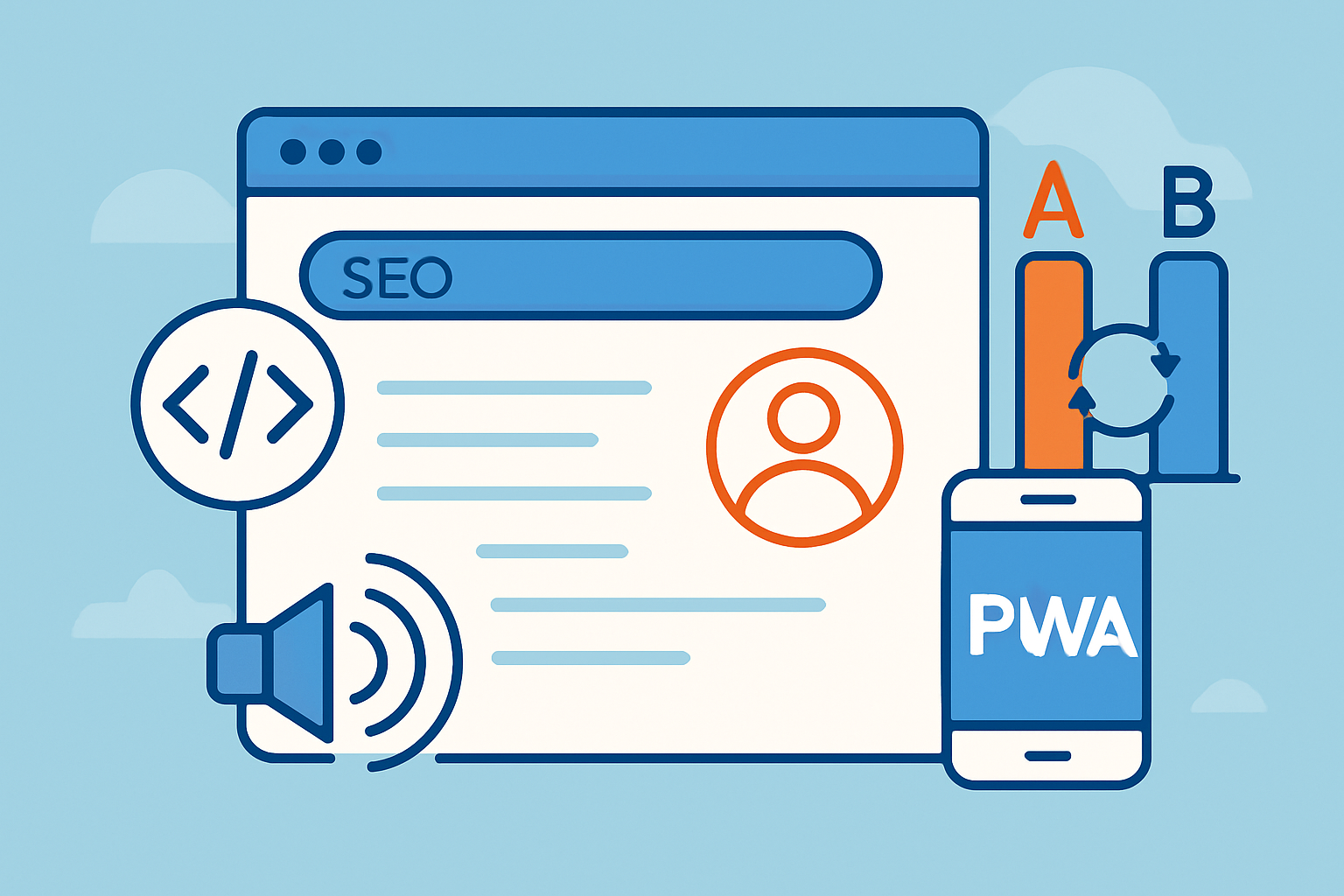 Conceptual visualization of advanced SEO techniques applied to single page websites.