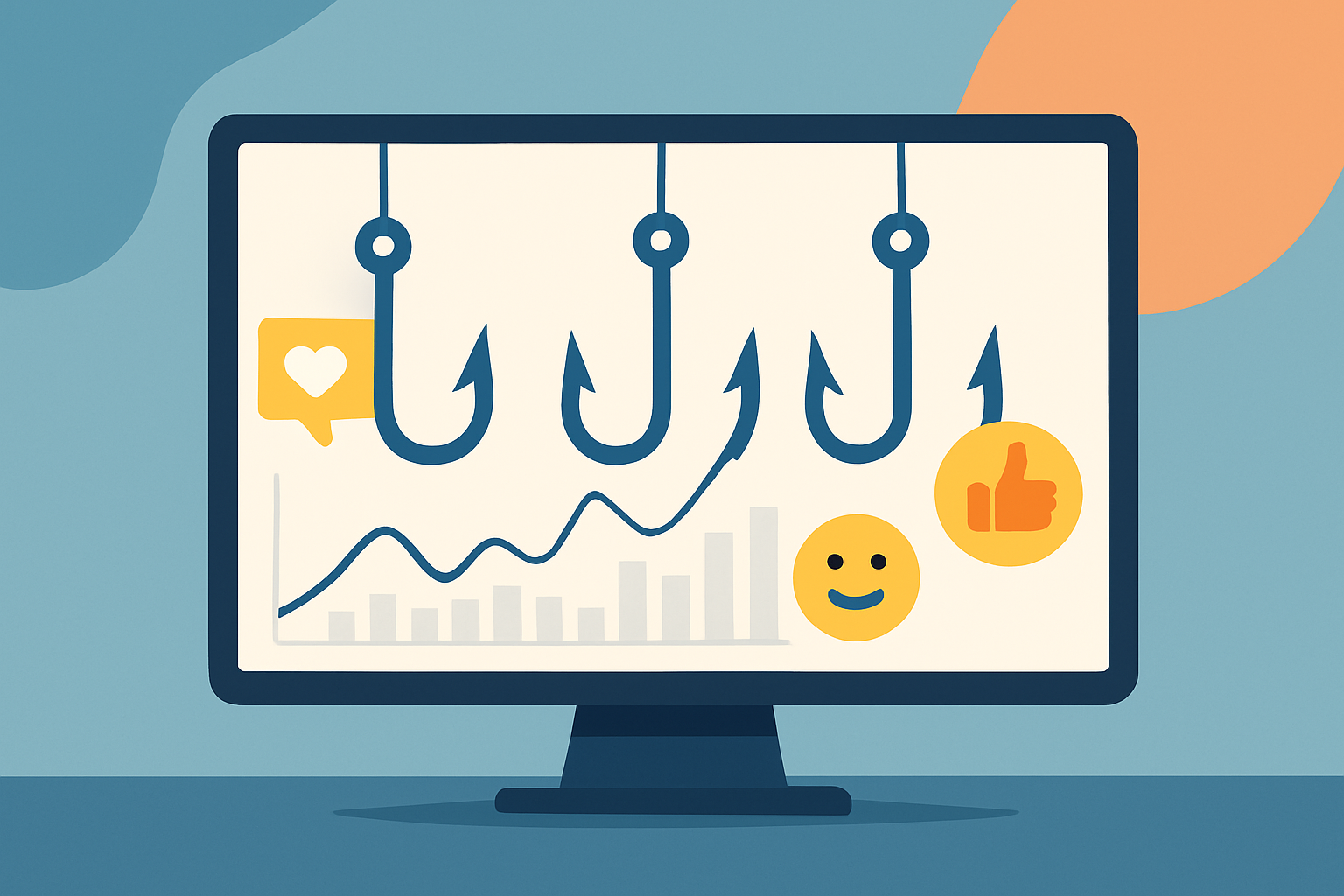 Visualization of different types of marketing hooks and their engagement metrics on a digital dashboard