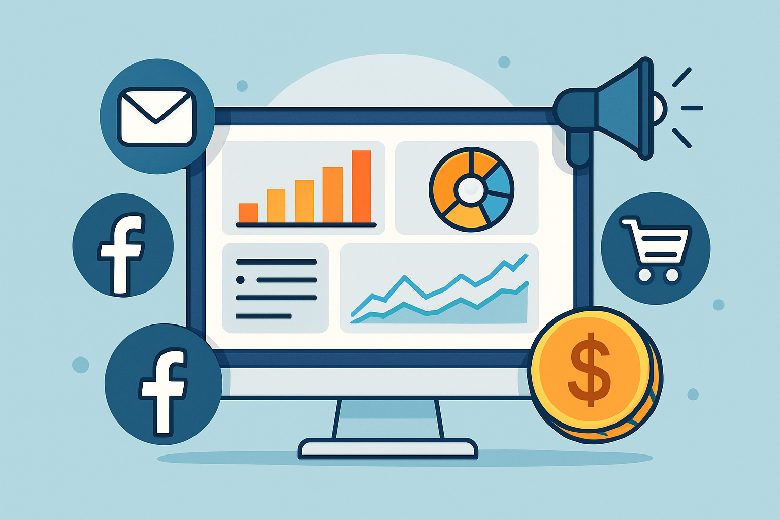 Dashboard displaying multi-channel content marketing metrics and analytics for finance industry.
