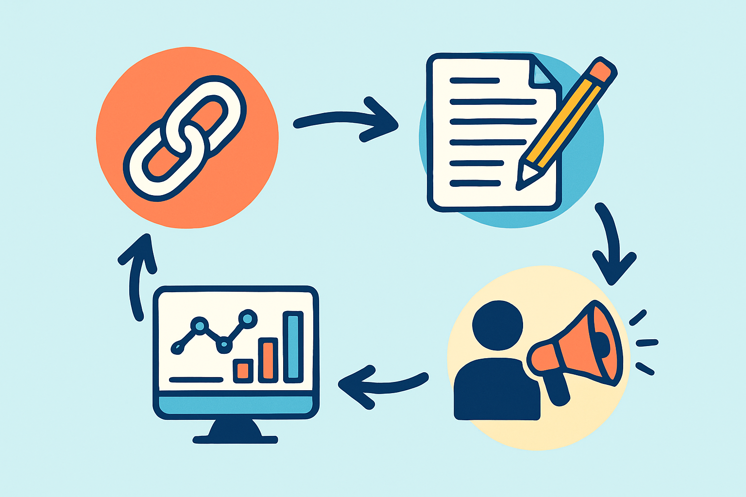 Visual representation of diverse backlink building strategies for new websites in 2025