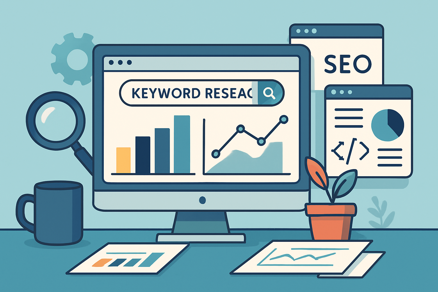 Workspace showcasing keyword research and SEO tools focused on a software company