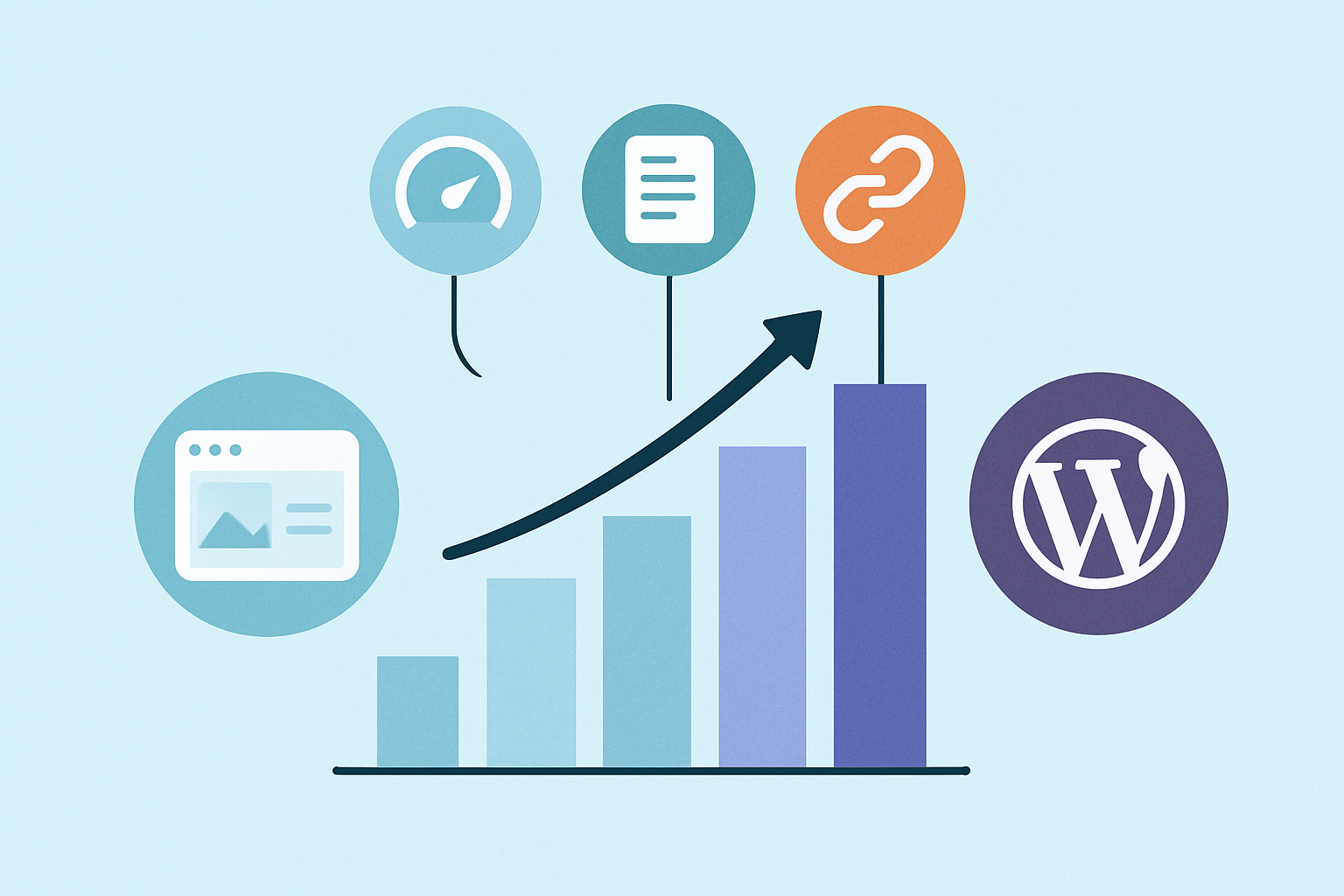 Infographic illustrating SEO ranking factors mapped against WIX and WordPress strengths